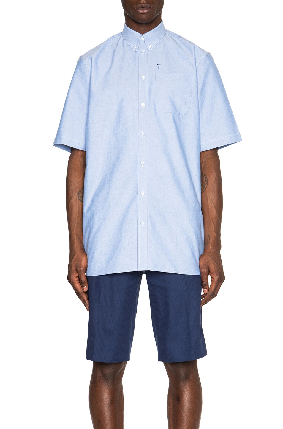 Image 1 of Givenchy Short Sleeve Button Down Shirt in Light Blue
