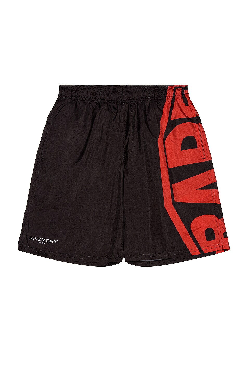 Image 1 of Givenchy Logo Long Bermuda Swim Short in Black & Red