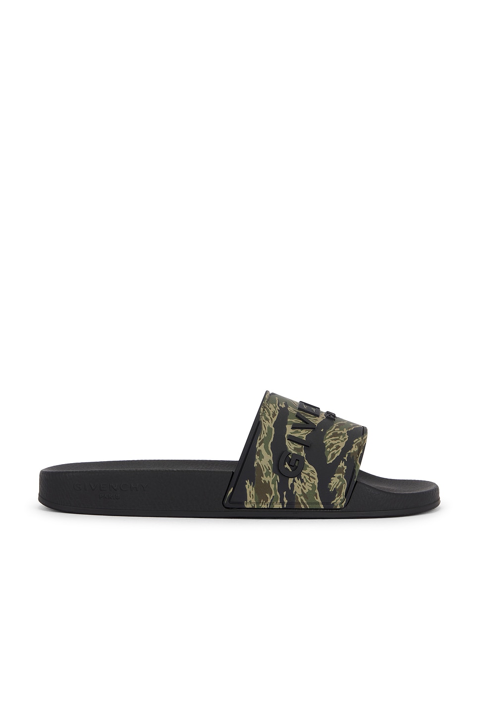 Slide Flat Sandals in Black,Army