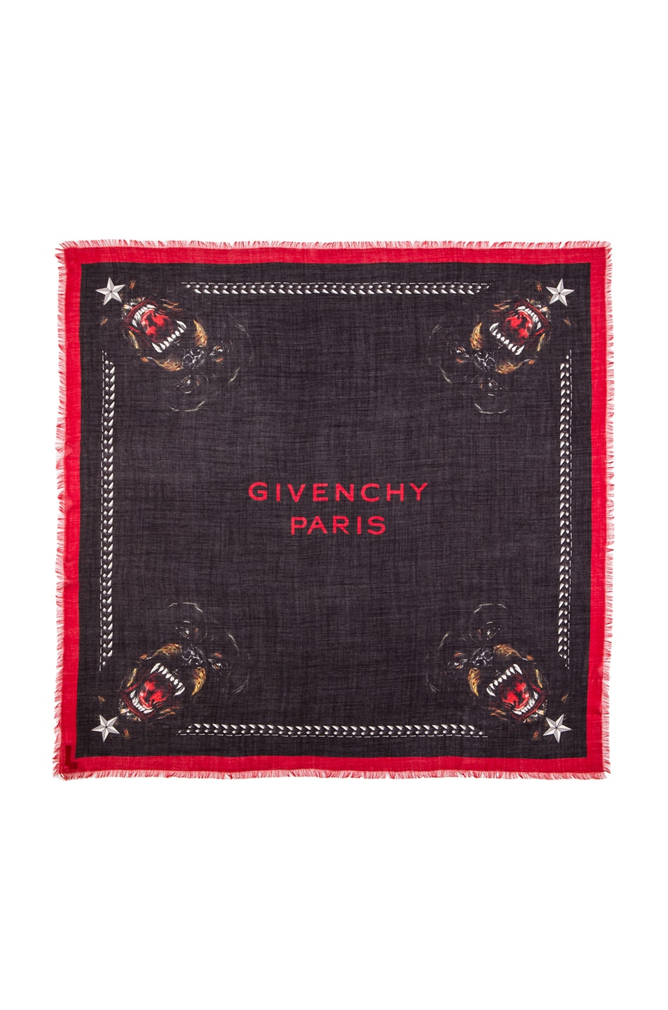 Image 1 of Givenchy Rottweiler Silk & Wool Scarf in Black & Red