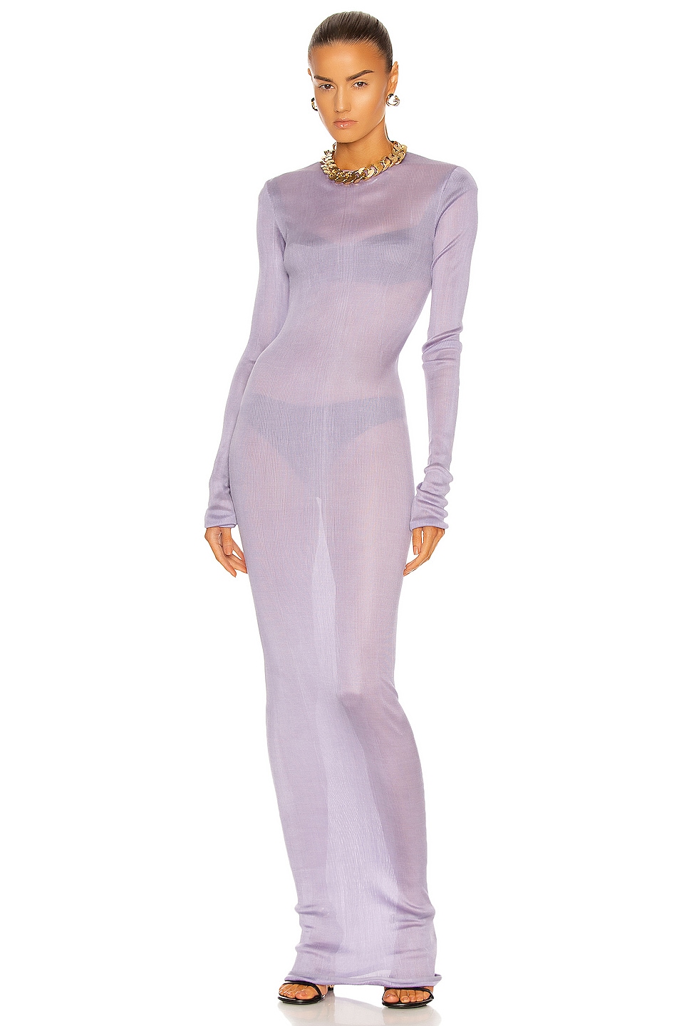 Image 1 of Givenchy Ribbed Silk Long Sleeve Tubular Dress in Lilac