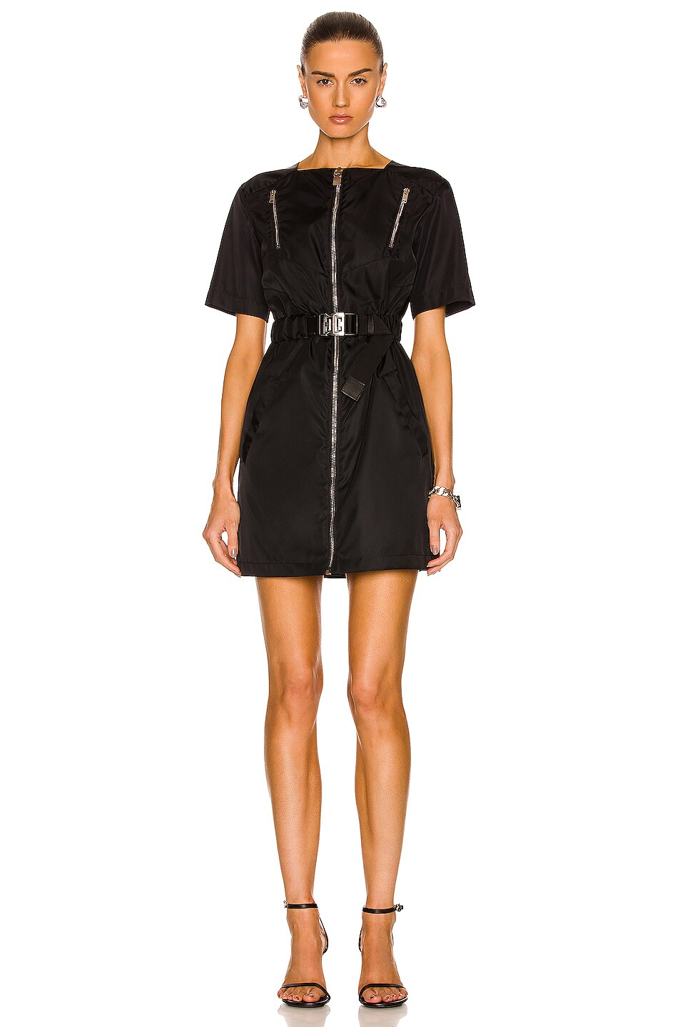 Image 1 of Givenchy 4G Belted Nylon Mini Dress in Black