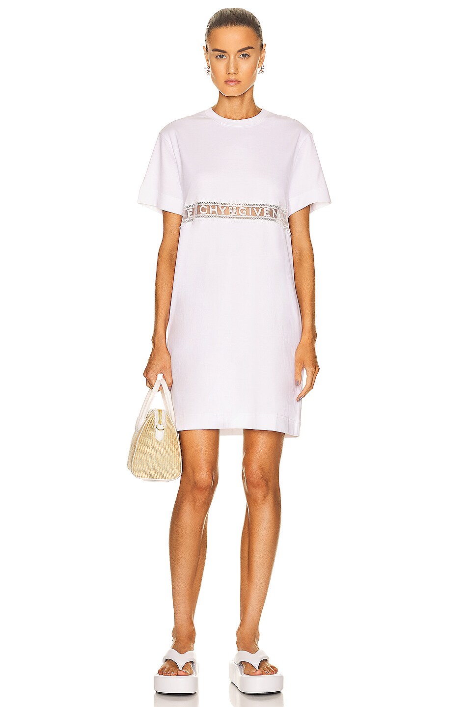 Image 1 of Givenchy Lace Incrustation T-Shirt Dress in White