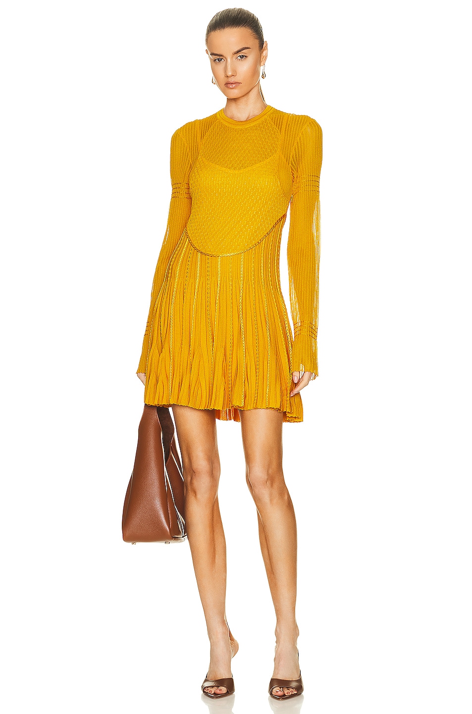 Image 1 of Givenchy Long Sleeve Frill Dress in Golden Yellow
