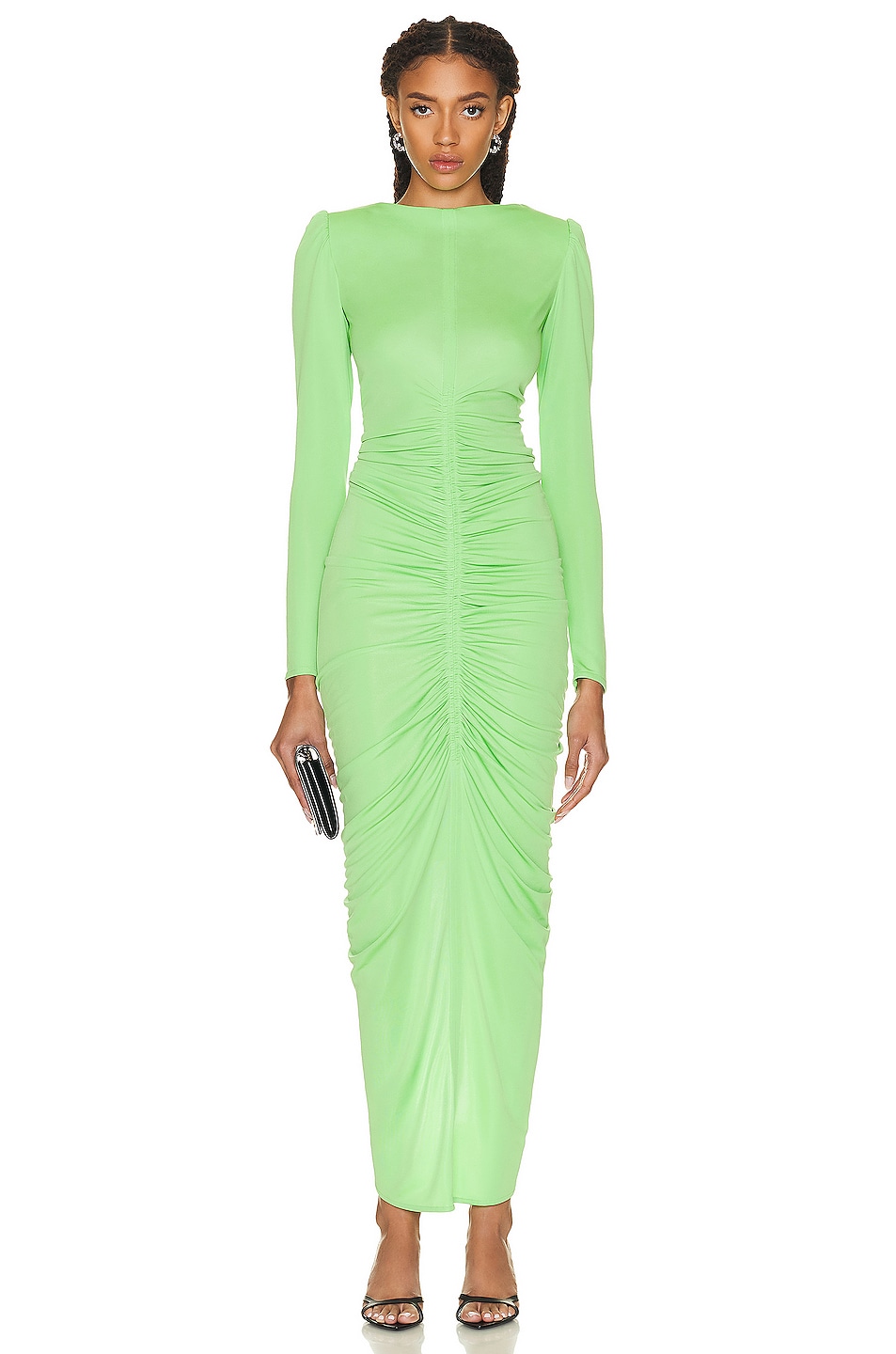 Image 1 of Givenchy Ruched Long Sleeve Dress in Bright Green