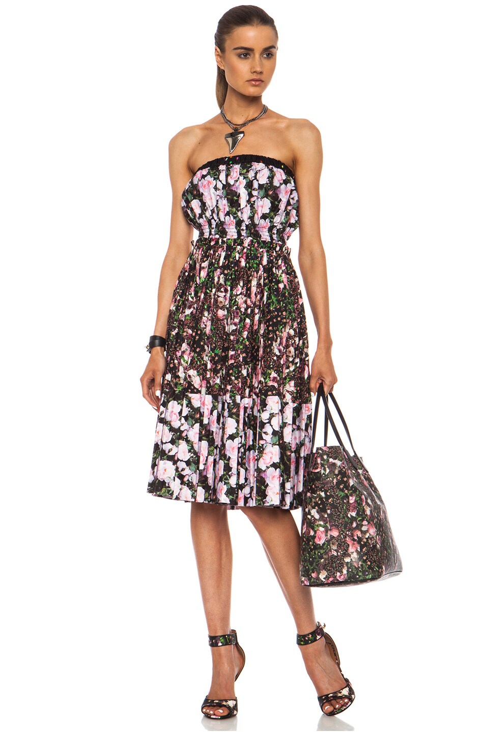 Image 1 of Givenchy Strapless Pleated Cotton Dress in Floral