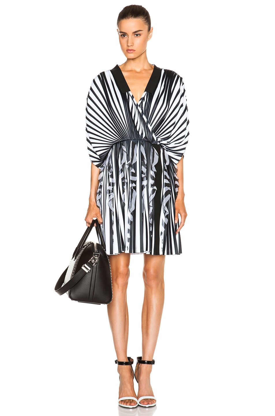 Image 1 of Givenchy Silk & Chiffon Striped Cross Front Dress in Black & White