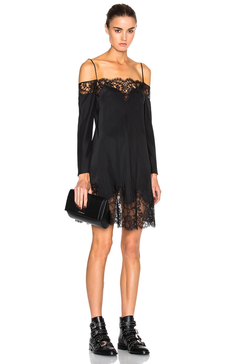 Image 1 of Givenchy FWRD Exclusive Off the Shoulder Silk Satin Dress in Black