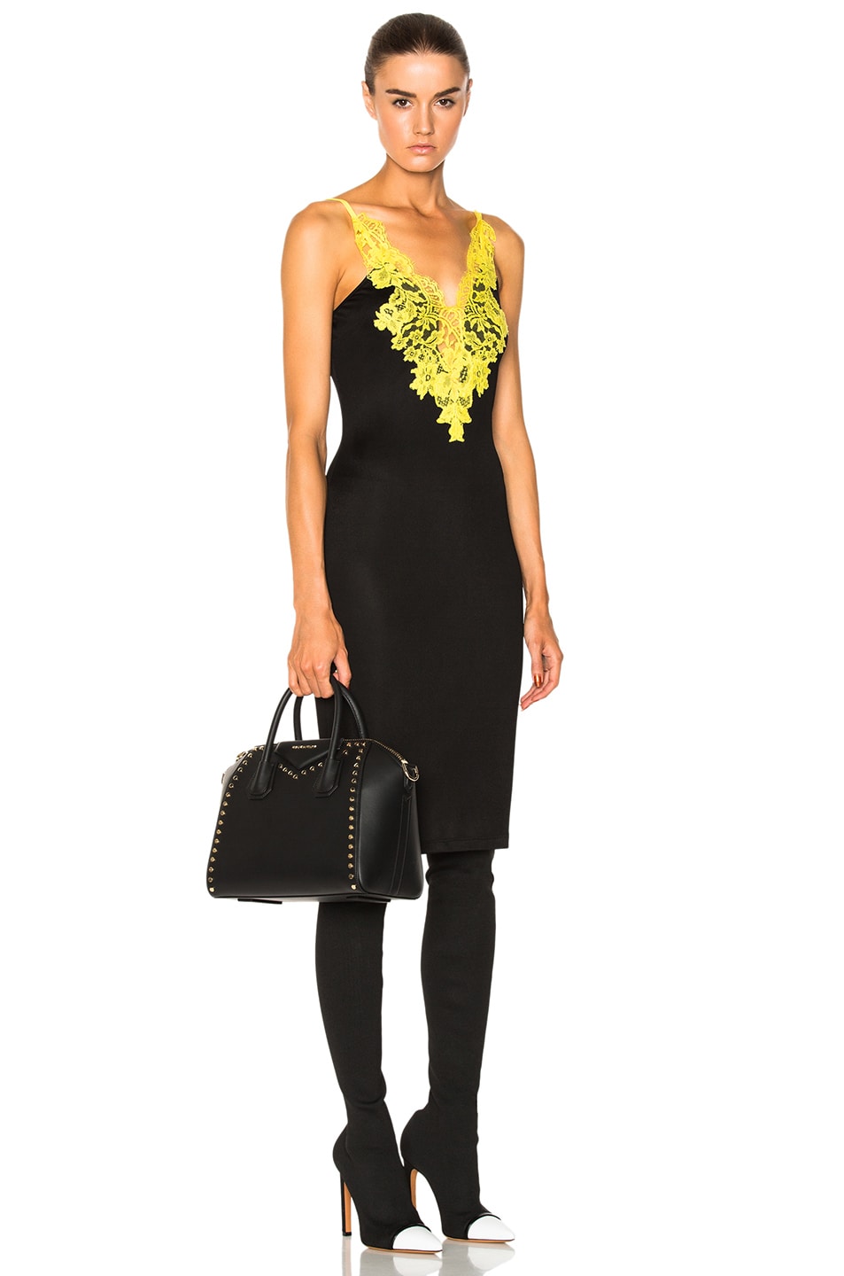 Image 1 of Givenchy Lace Trim Slip Dress in Yellow & Black