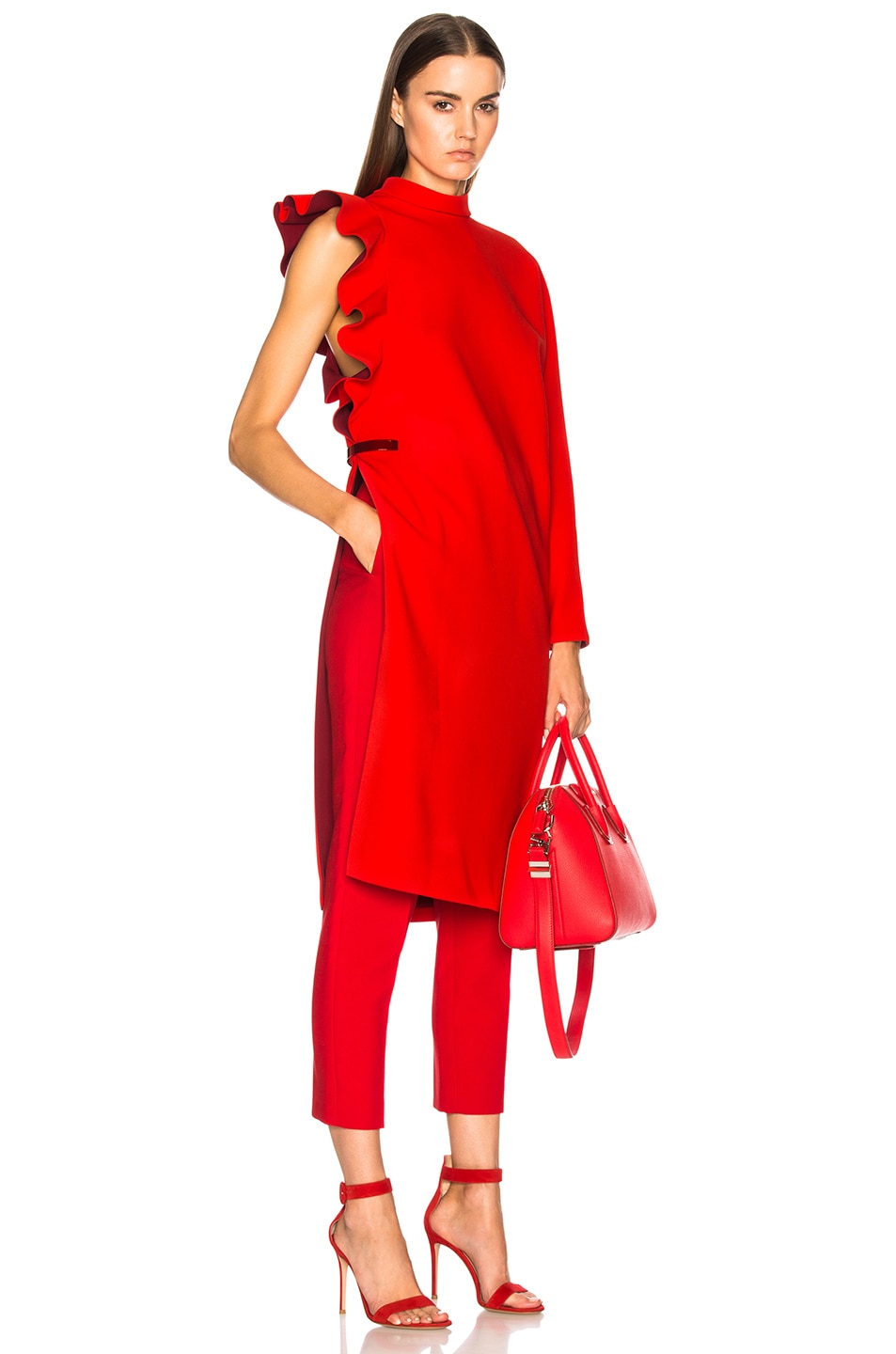 Image 1 of Givenchy Ruffle Sleeve One Shoulder Dress in Red