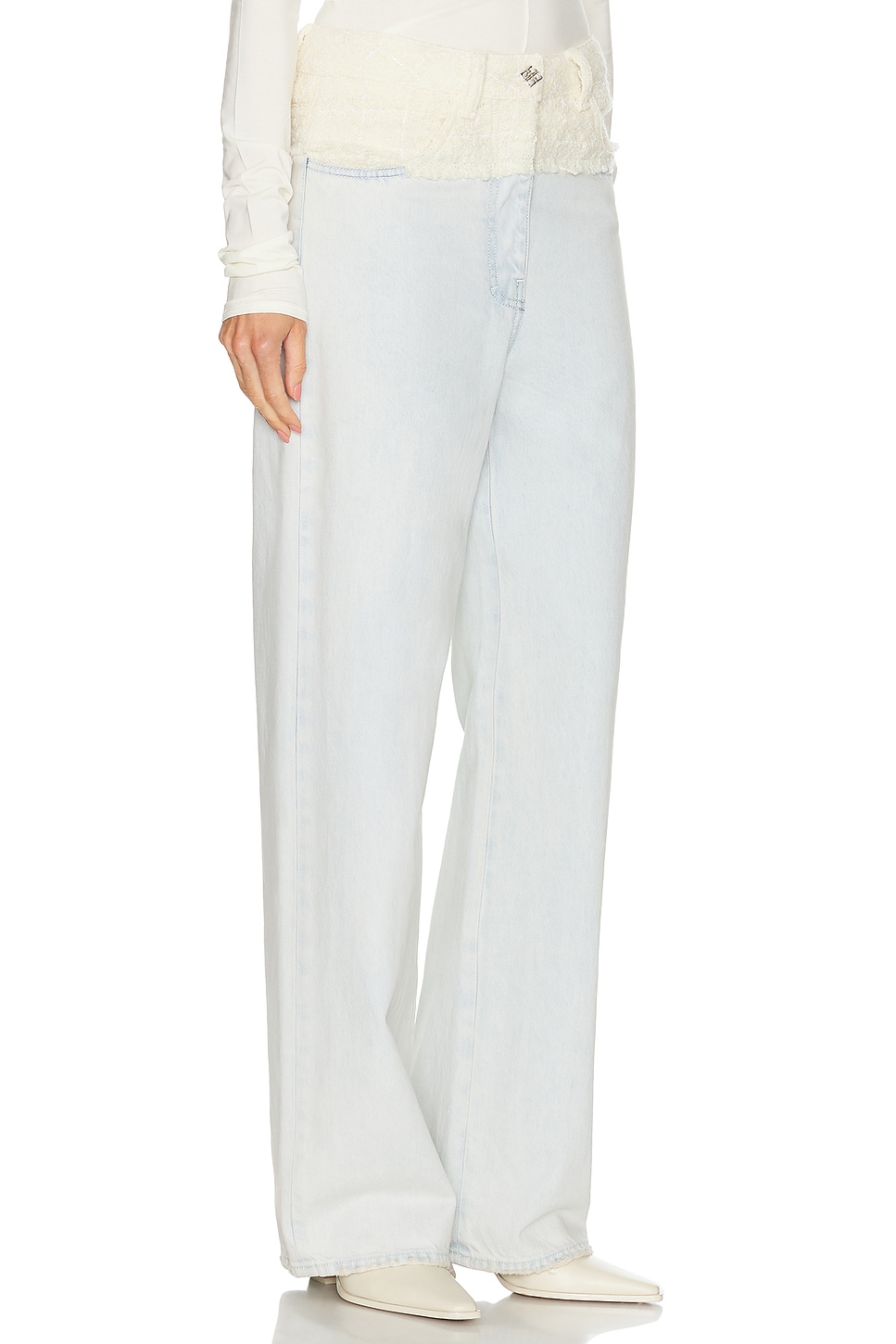 Shop Givenchy Mixed Denim Wide Leg In White & Light Blue