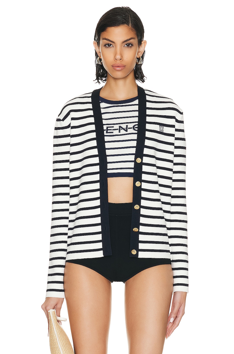 Image 1 of Givenchy Sailor Cardigan in White & Navy