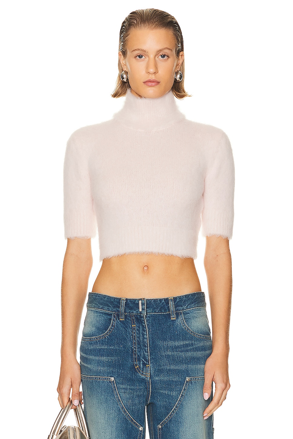 Image 1 of Givenchy 4G Tonal High Neck Cropped Sweater in Blush Pink