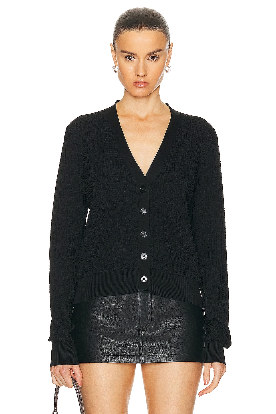 Image 1 of Givenchy V Neck Cropped Cardigan in Black