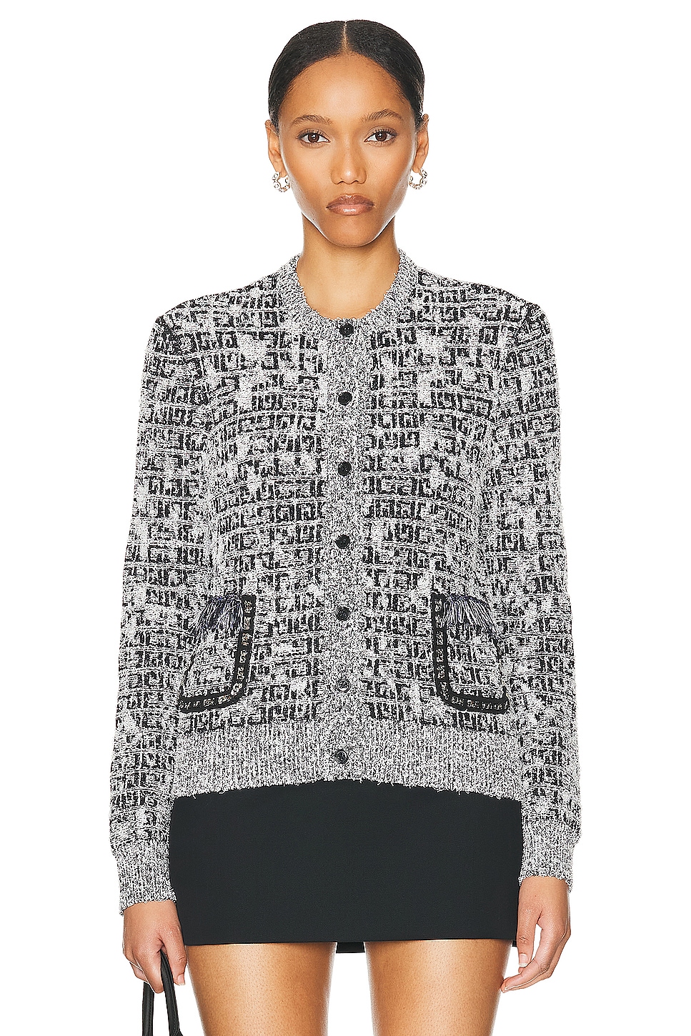 Image 1 of Givenchy Chain Front Pocket Cardigan in Black & White