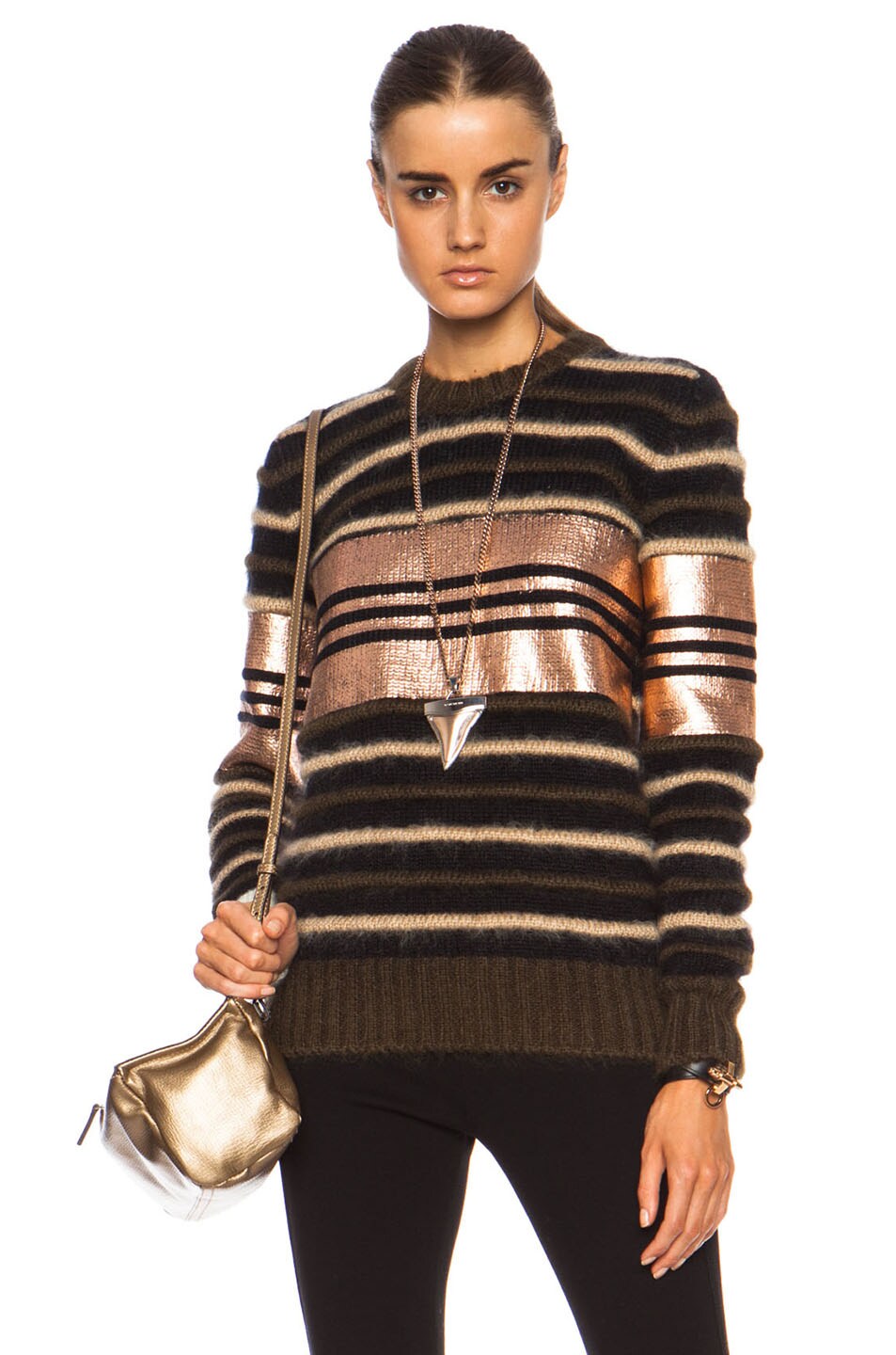 Image 1 of Givenchy Copper Stripe Mohair-Blend Sweater in Khaki