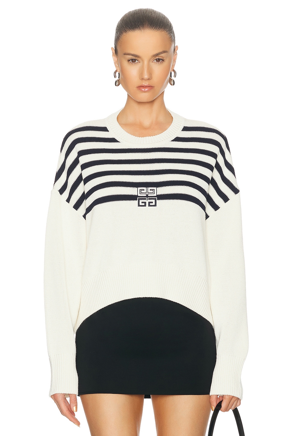 Image 1 of Givenchy Crewneck Sweater in White & Navy