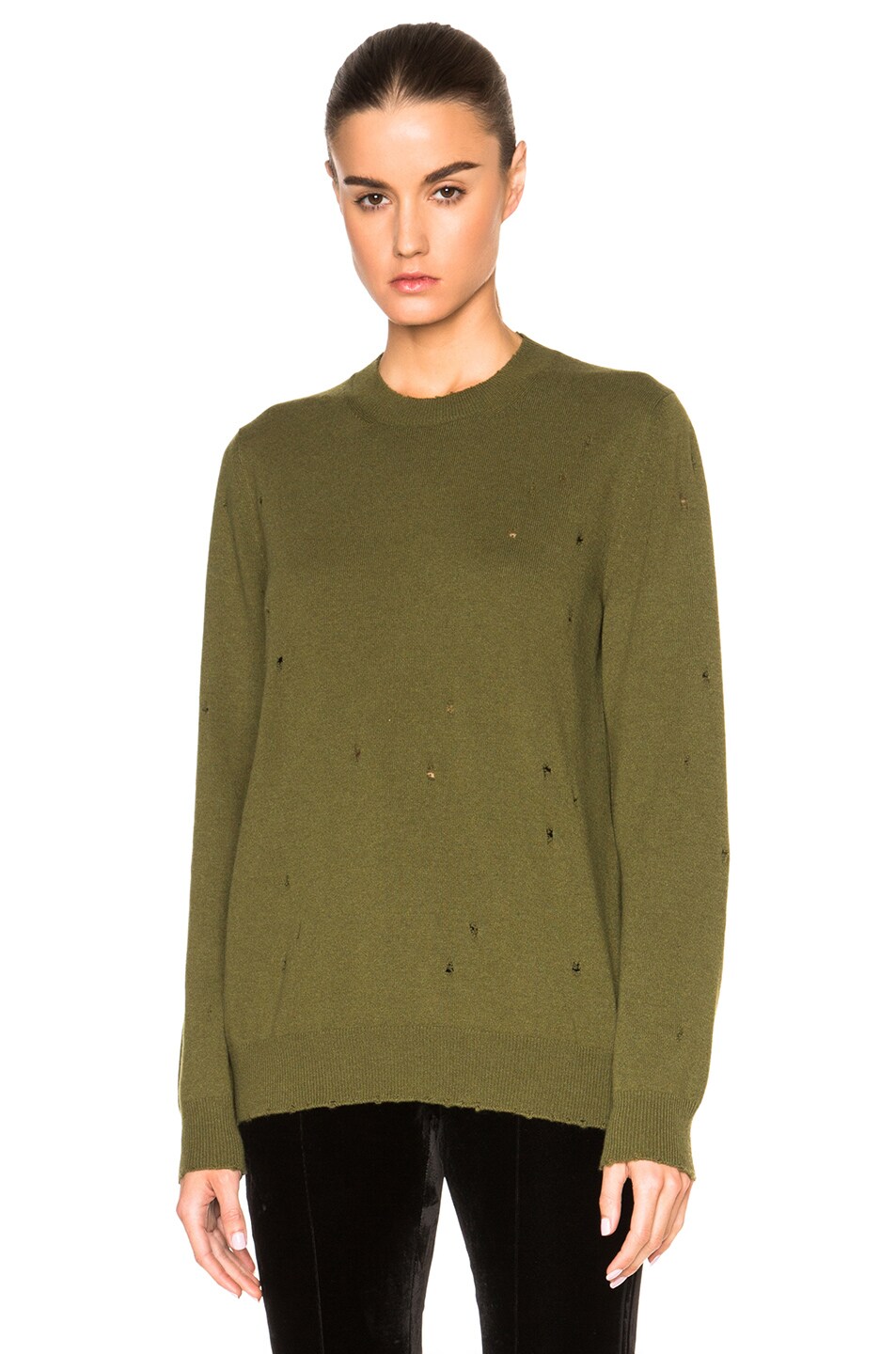 Image 1 of Givenchy Destroyed Knit Sweater in Khaki