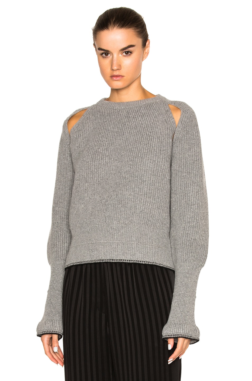 Image 1 of Givenchy Cropped Shoulder Cut Out Sweater in Grey