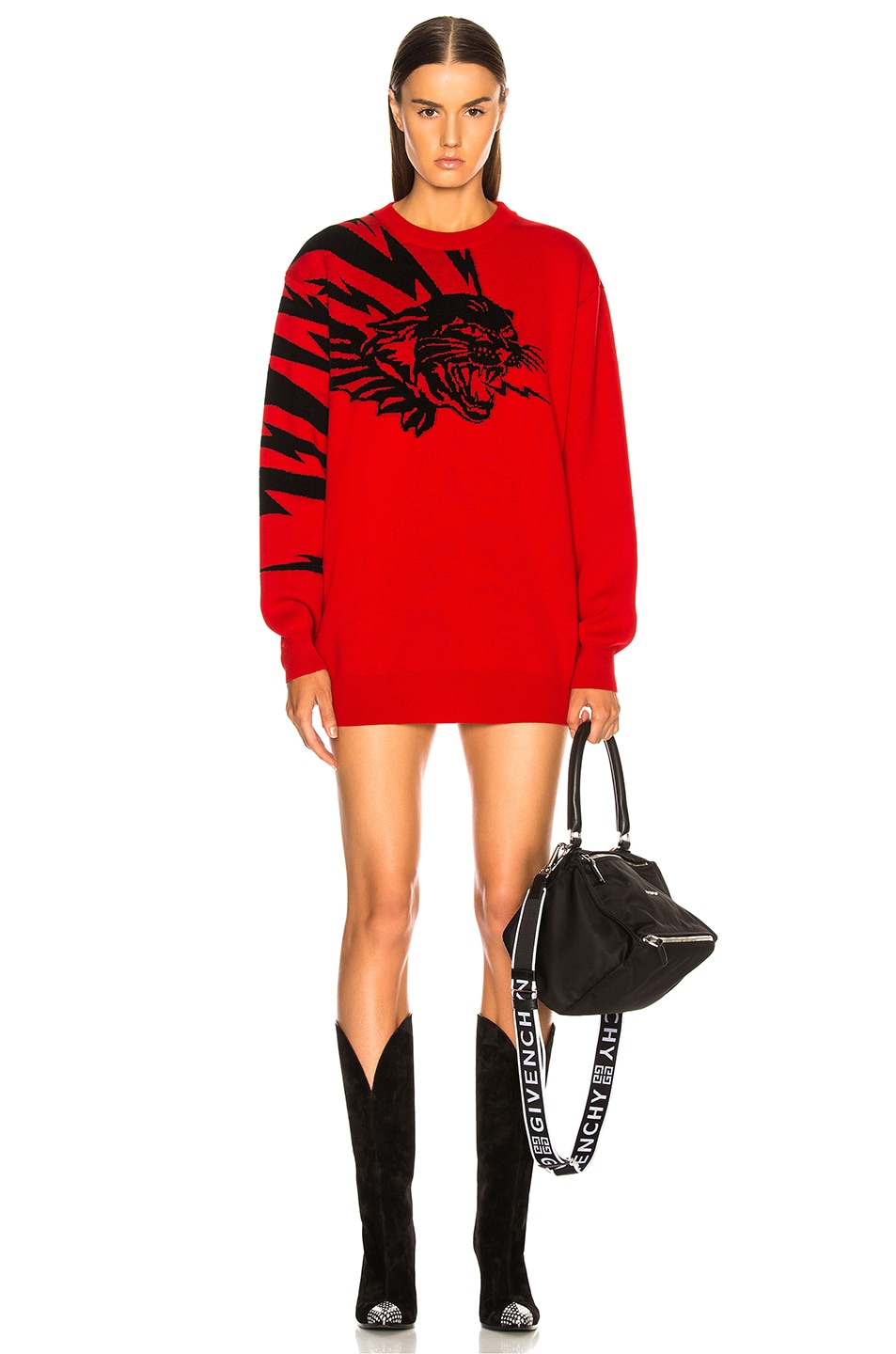 Image 1 of Givenchy Wool Jacquard Animal Faces Sweater in Red & Black