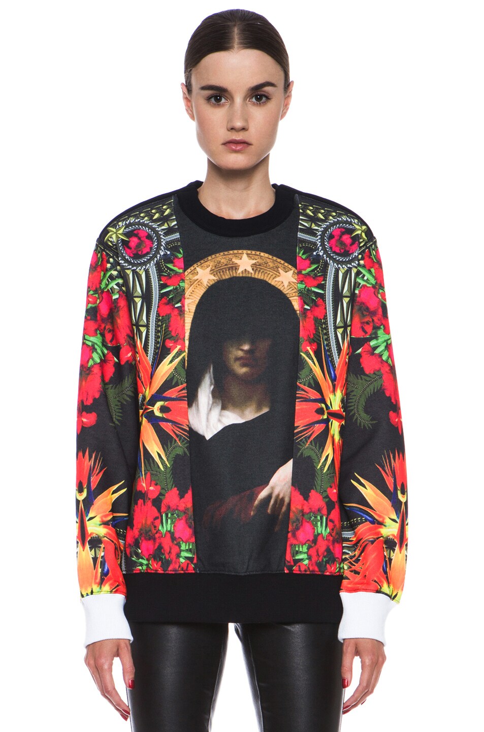 Image 1 of Givenchy Patchwork Madonna Flower Print Poly-Blend Sweatshirt in Multi