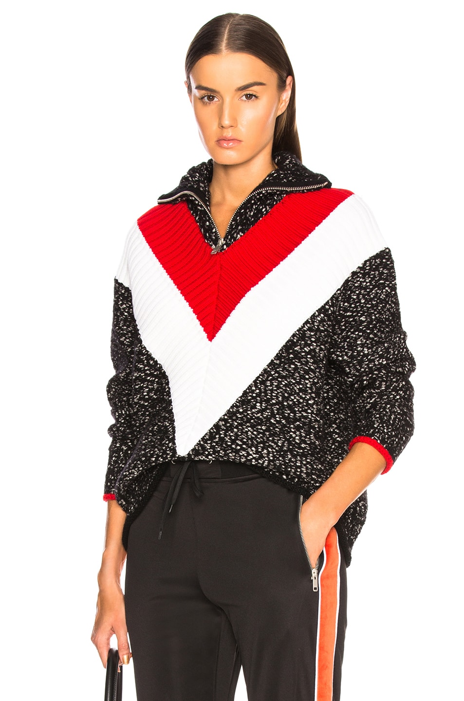 Image 1 of Givenchy Textured Quarter Zip Sweater in Red, Black & White