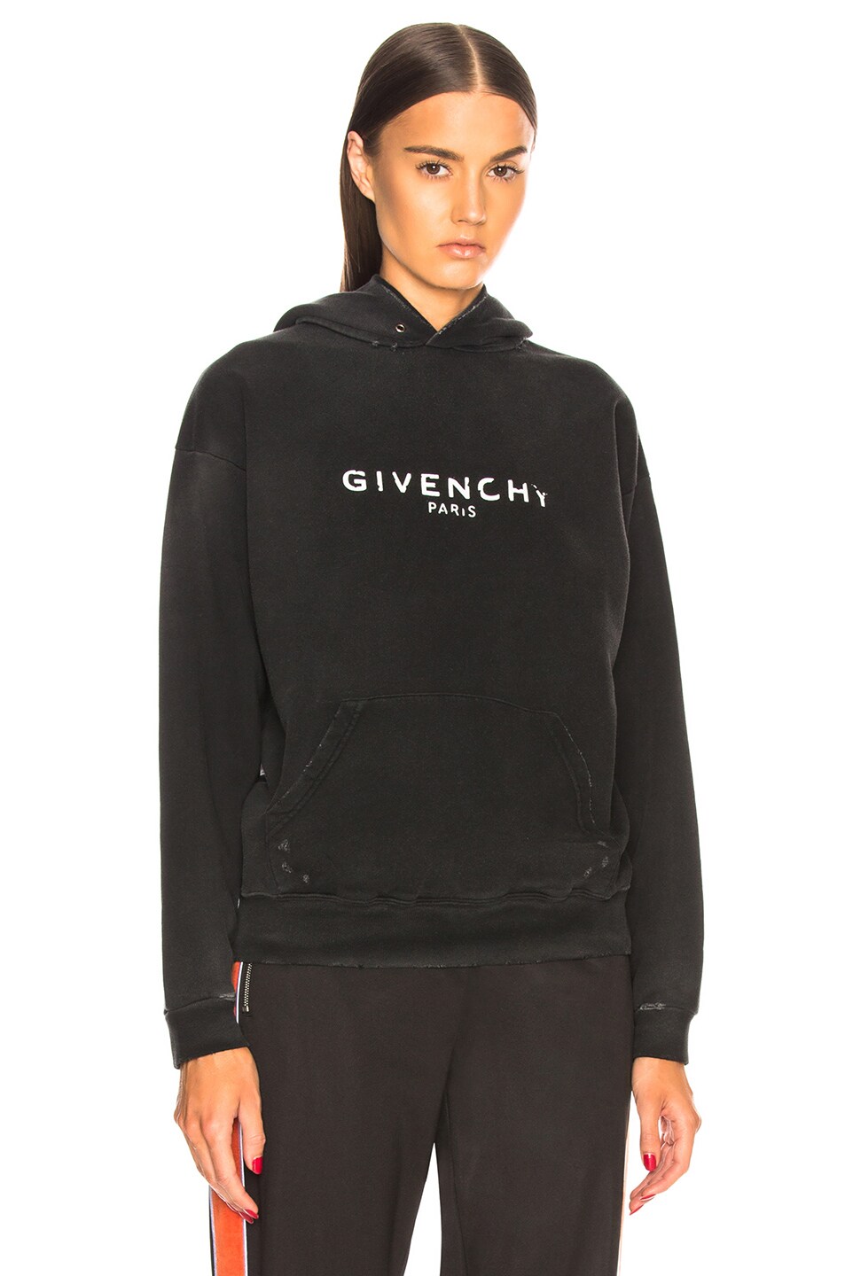 Image 1 of Givenchy Destroyed Logo Hoodie in Black