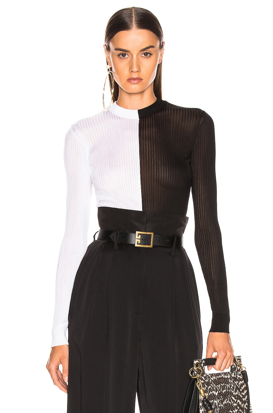 Image 1 of Givenchy Colorblock Rib Sweater in Black & White