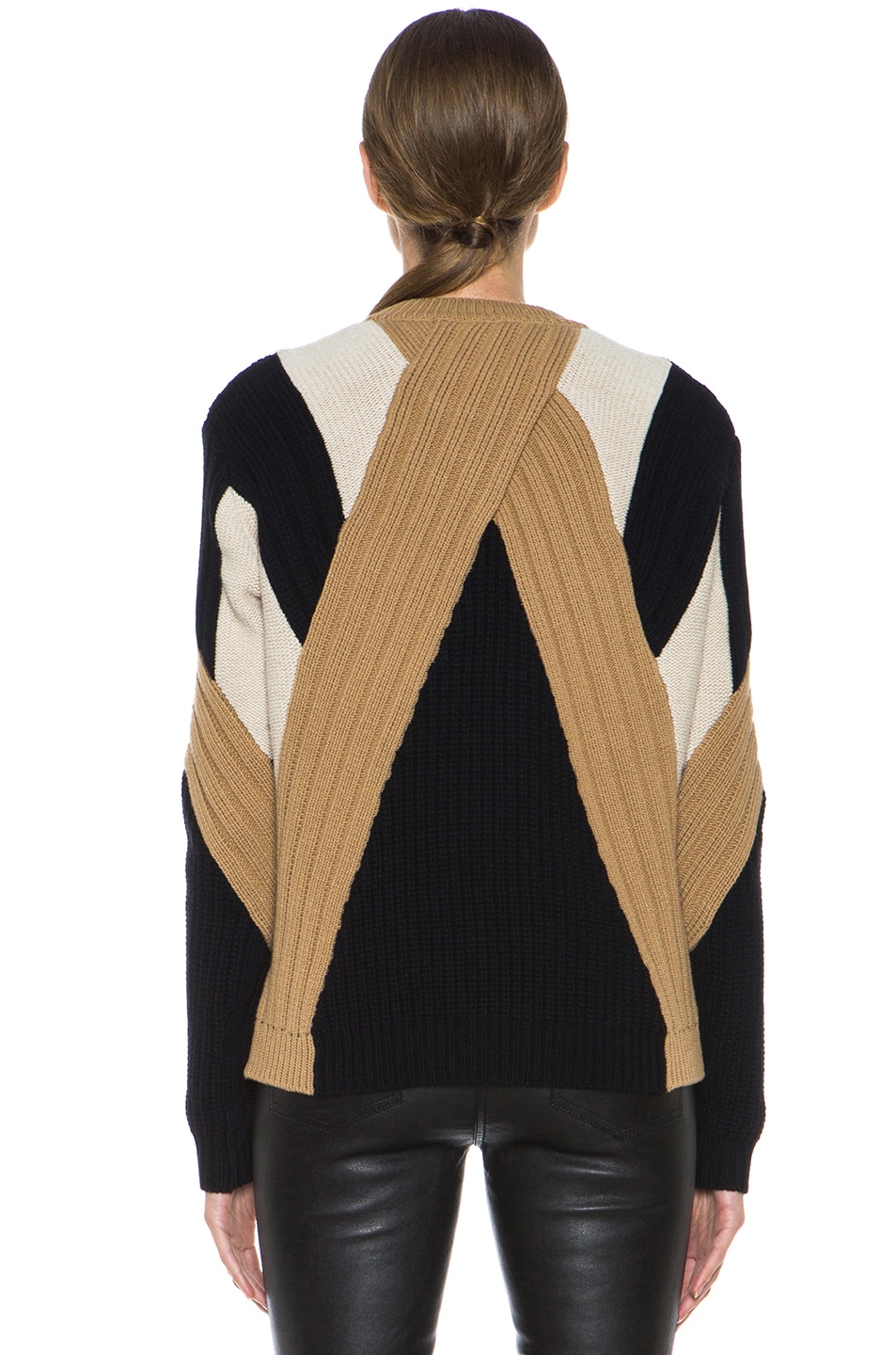 Givenchy Crew Neck Ribbed Wool-Blend Pullover in Black & Beige | FWRD