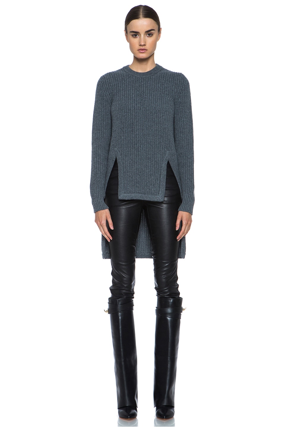 Image 1 of Givenchy Long Back Chunky Ribbed Pullover in Charcoal