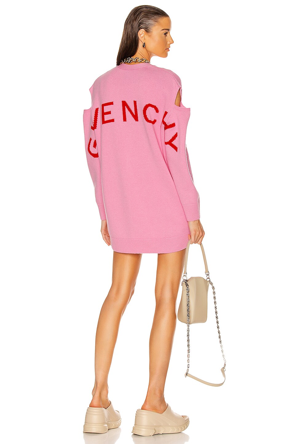 Image 1 of Givenchy Logo Jacquard Oversize Cardigan in Pink & Red