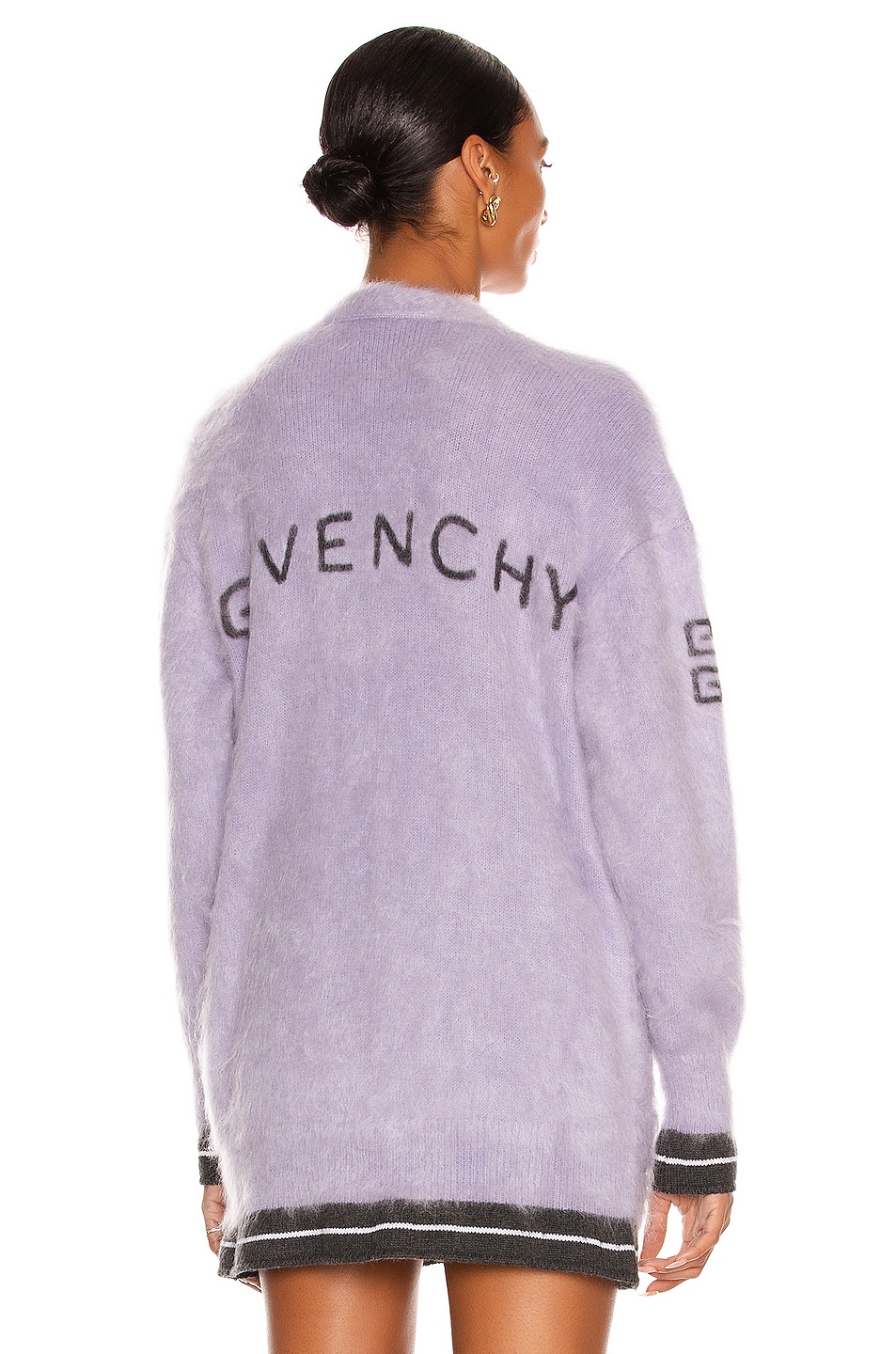 Image 1 of Givenchy 4G Mohair Cardigan in Lilac & Dark Grey