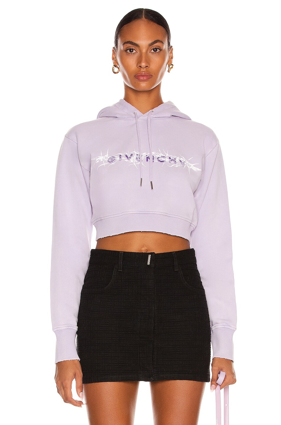 Image 1 of Givenchy Barbed Wire Logo Cropped Hoodie in Lilac