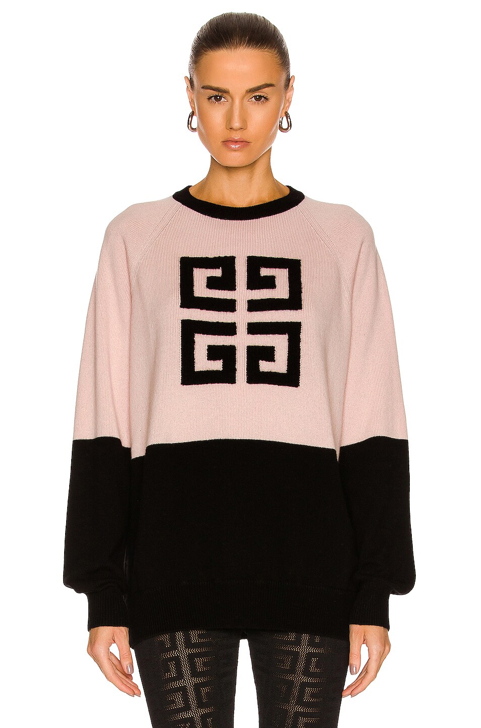 Image 1 of Givenchy 4G Cashmere Crewneck Sweater in Black & Pink