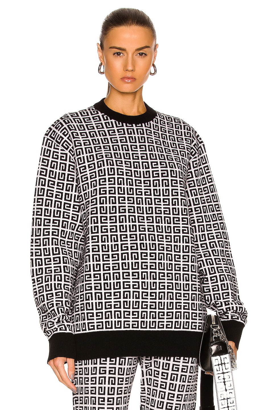 Image 1 of Givenchy 4G All Over Cashmere Crewneck Swetaer in White & Black