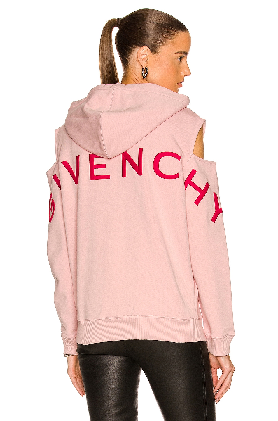 Image 1 of Givenchy Cut Out Shoulder 4G Hoodie in Nude Pink