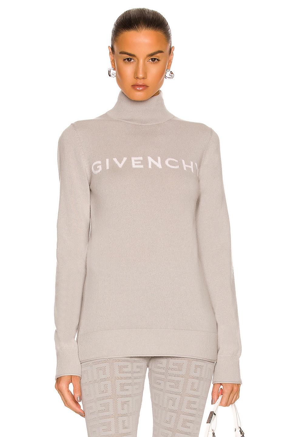 Image 1 of Givenchy Logo Turtleneck Sweater in Grey & White