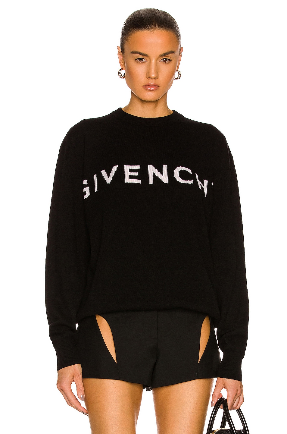 Image 1 of Givenchy Logo Cashmere Sweater in Black & White