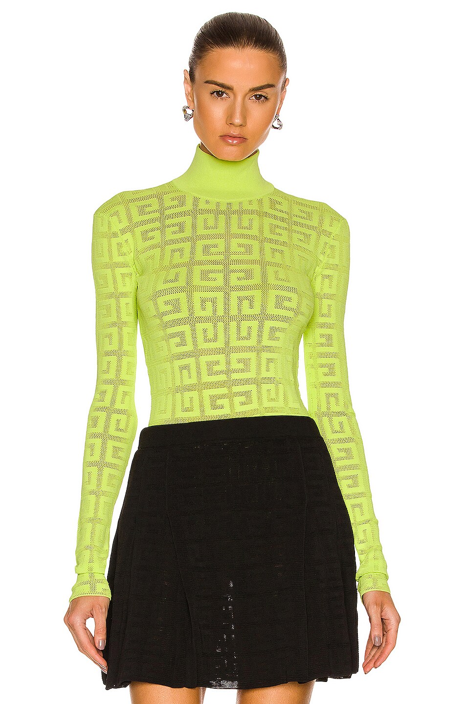 Image 1 of Givenchy 4G Monogram Lace Sweater in Fluo Yellow