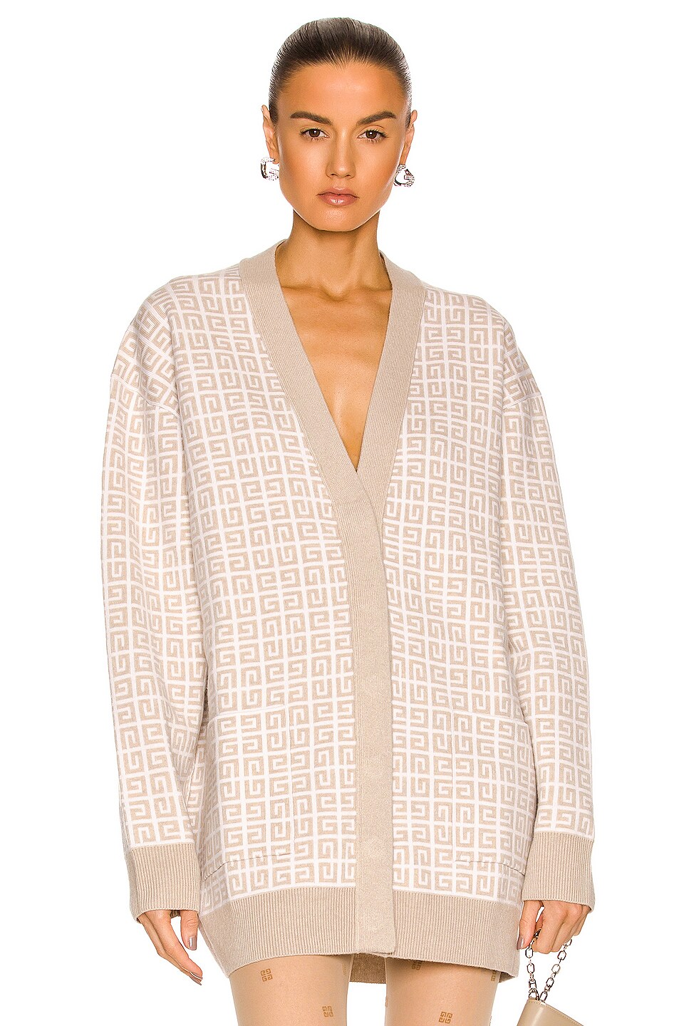 Image 1 of Givenchy 4G Monogram Cashmere Cardigan in Cream & Beige