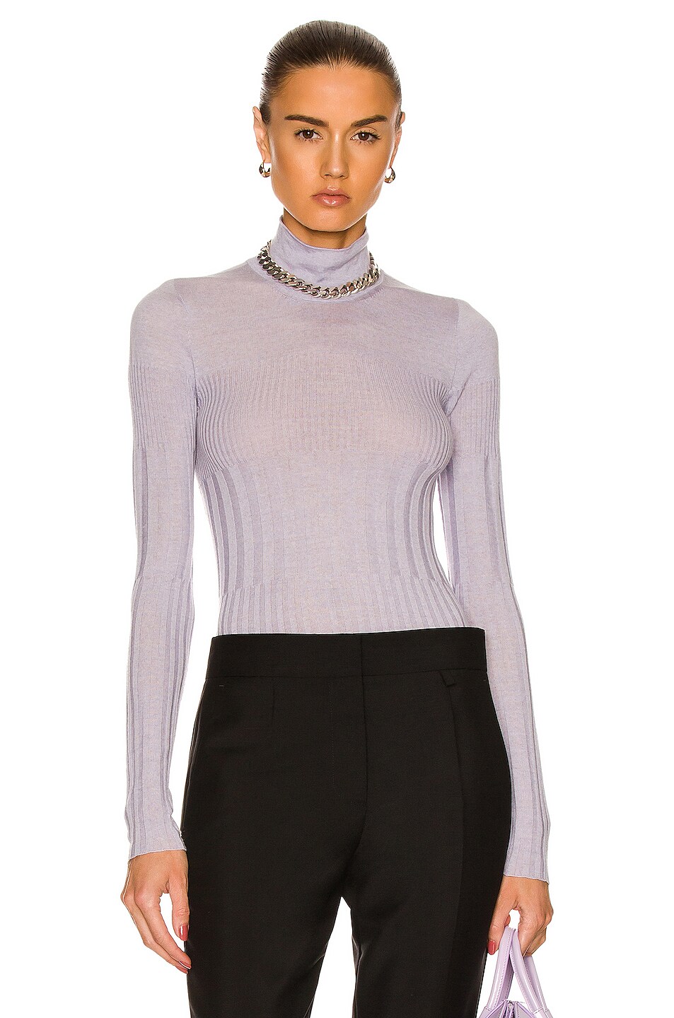 Image 1 of Givenchy Long Sleeve Cyclist Neck Ribbed Sweater in Light Purple