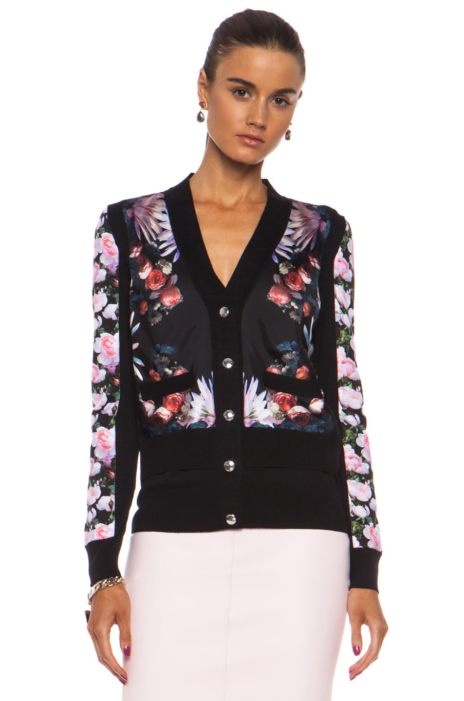 Image 1 of Givenchy Short Print Cashmere-Blend Cardigan in Multi