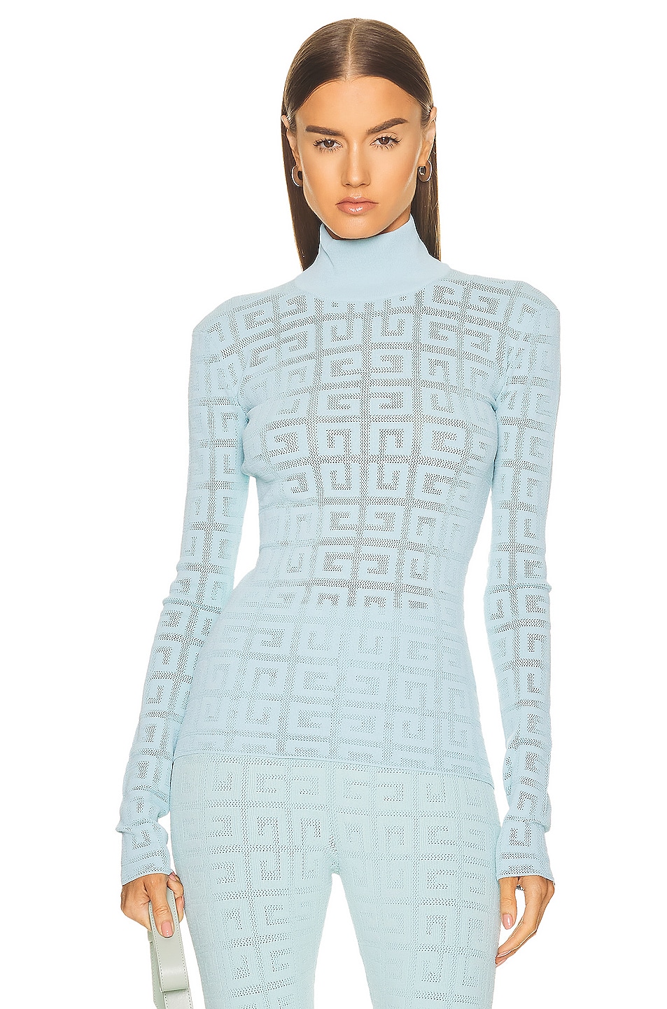Image 1 of Givenchy 16GG Lace Monogram Stretch Sweater in Aqua Marine