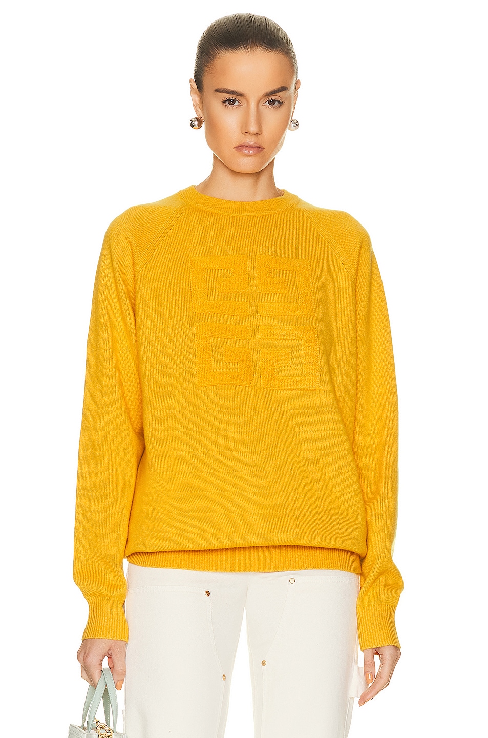 Image 1 of Givenchy Bicolor crewneck Sweater With Front 4G in Golden Yellow
