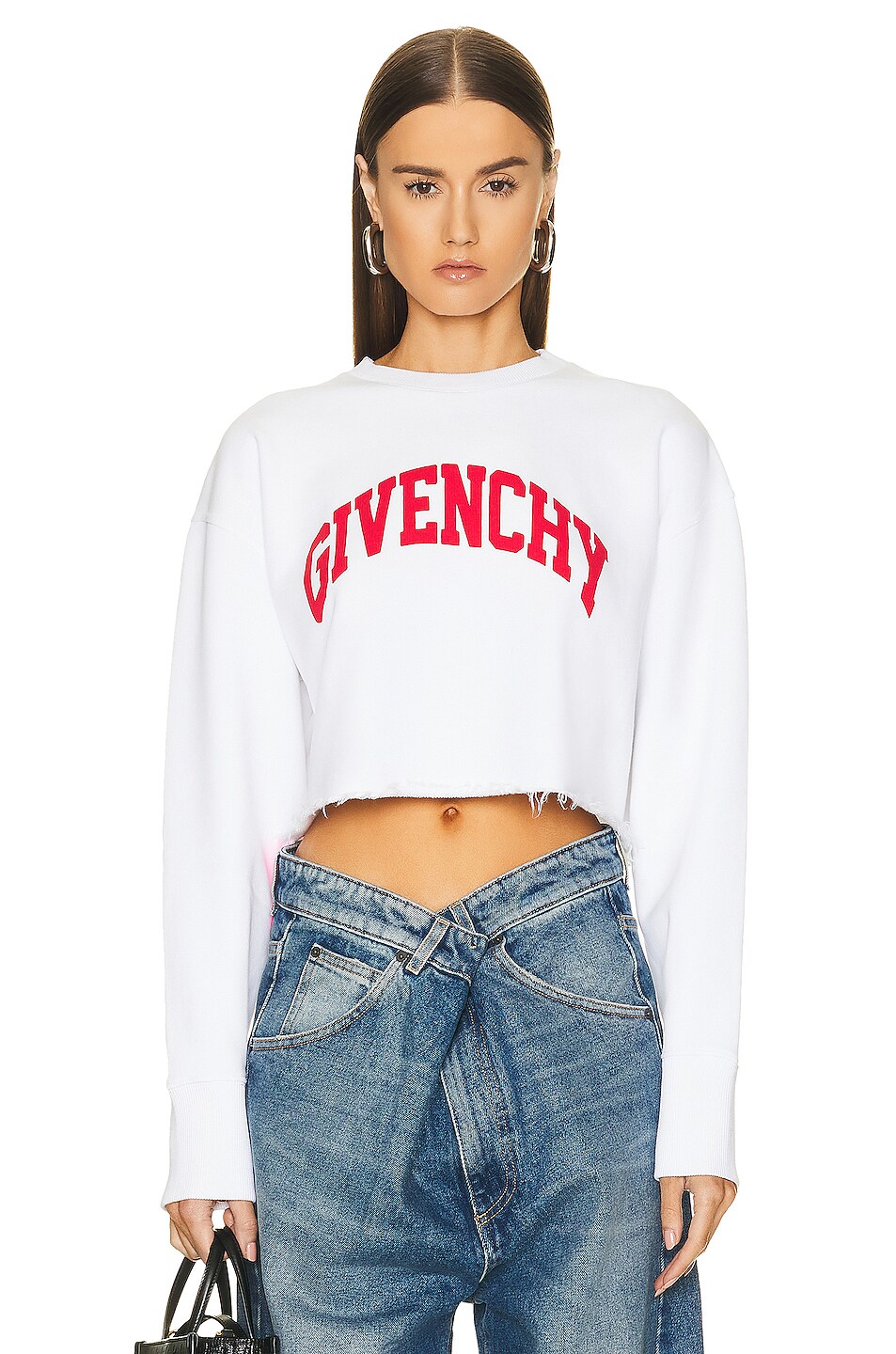Image 1 of Givenchy Cropped Sweatshirt in White & Red