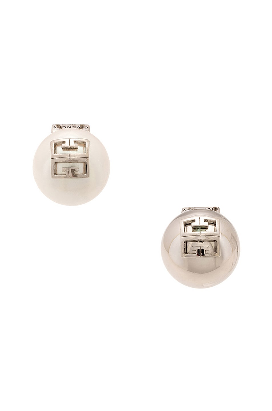 Image 1 of Givenchy 4G Pearl Chunky Asymmetrical 4G Studs in White & Silver