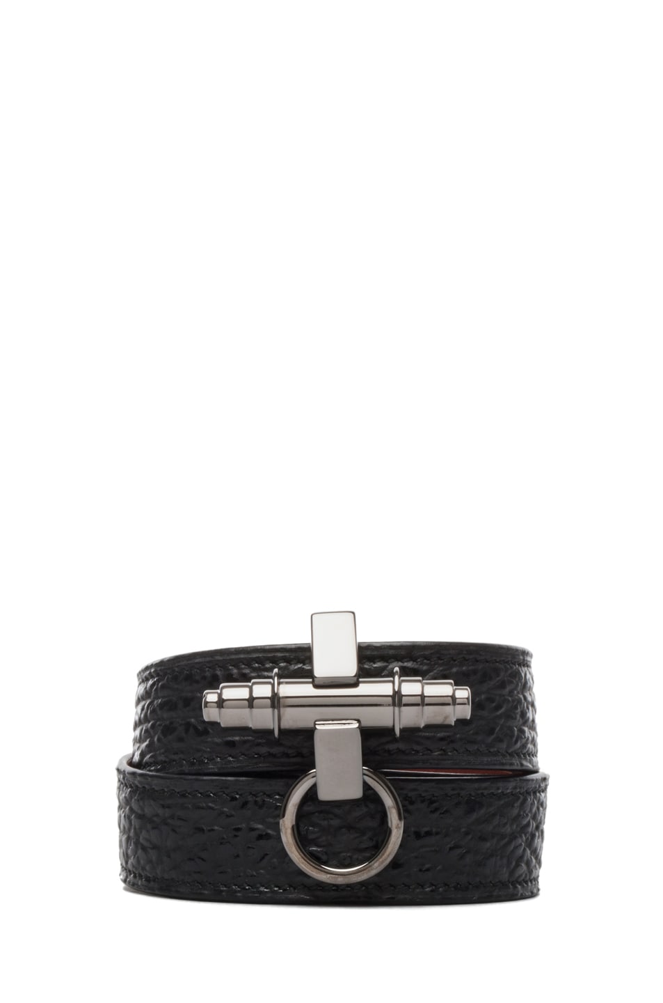 Image 1 of Givenchy Shark Effect Leather Wrap Bracelet in Black