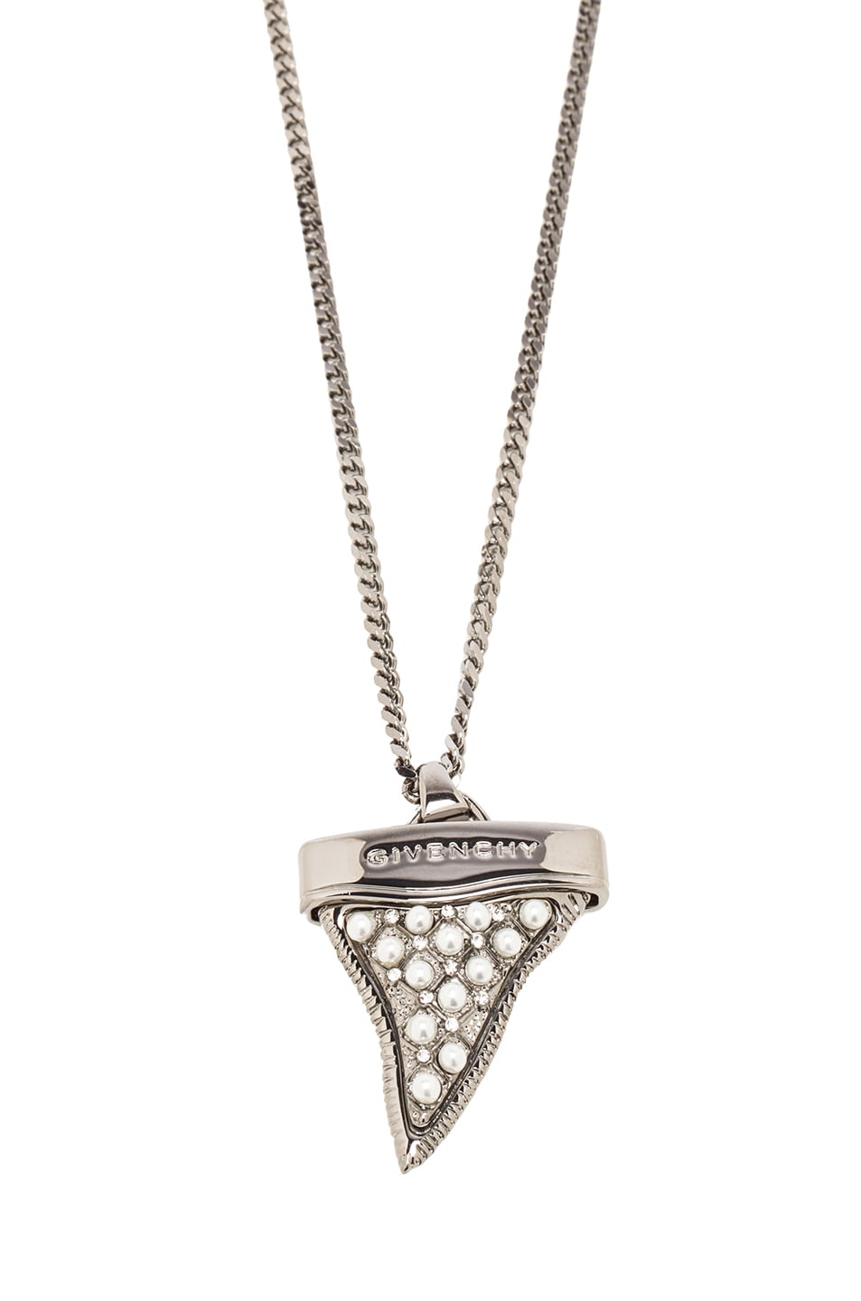 Image 1 of Givenchy Small Shark Tooth Necklace with Pearls in Ruthenium
