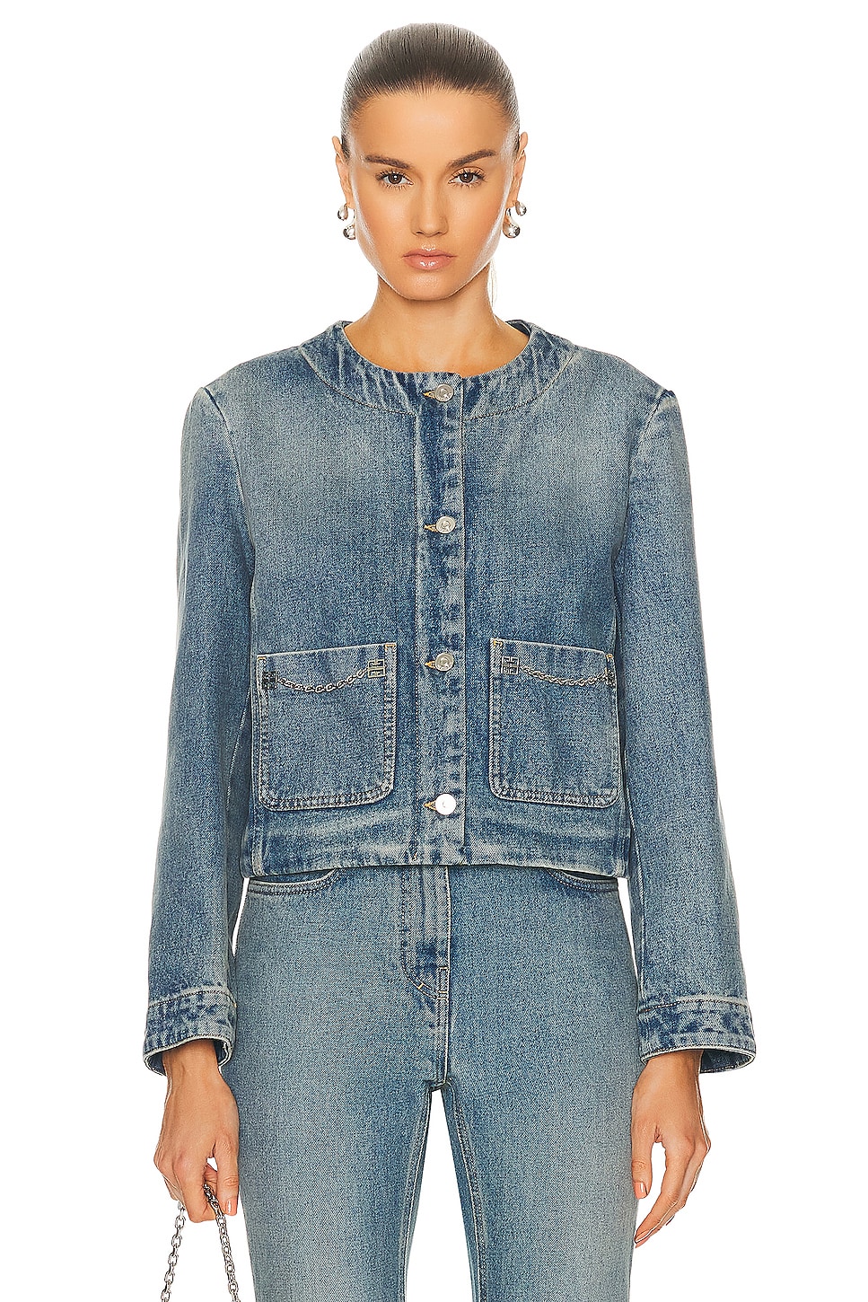 Image 1 of Givenchy Collarless Chain Jacket in Medium Blue