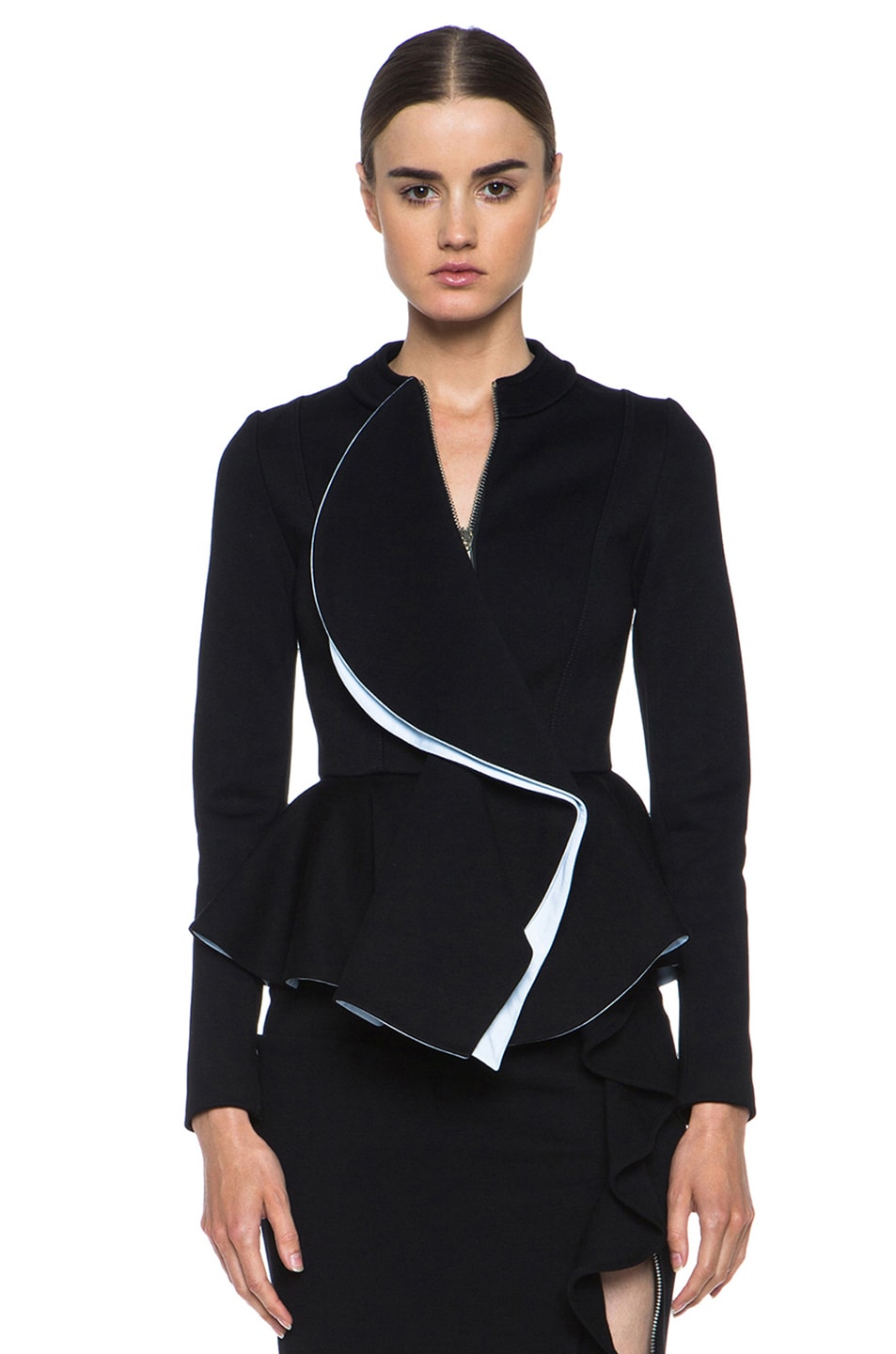 Image 1 of Givenchy White Contrast Ruffle Jersey Jacket in Black